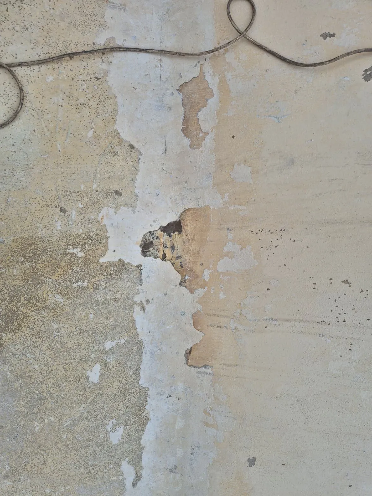 Détail d'une paroi de piscine dont l'ancien revêtement s'écaille